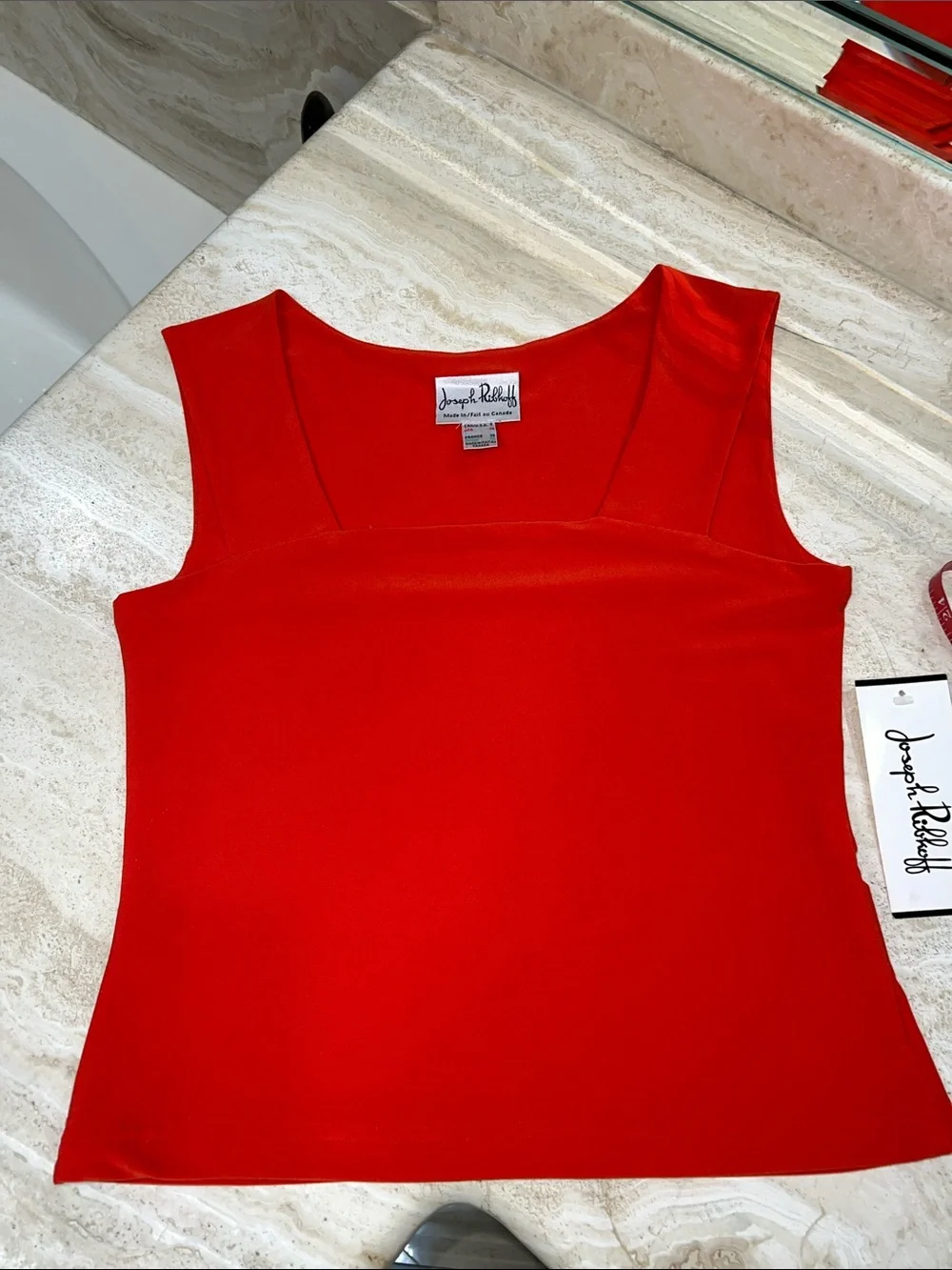 Joseph Ribkoff Bright Red-Orange Square-Neck Tank - Picture 3 of 9